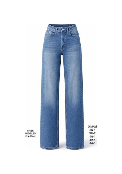 Miss Poem Kadın Mavi Yüksek Bel Wide Leg Jean Pantolon