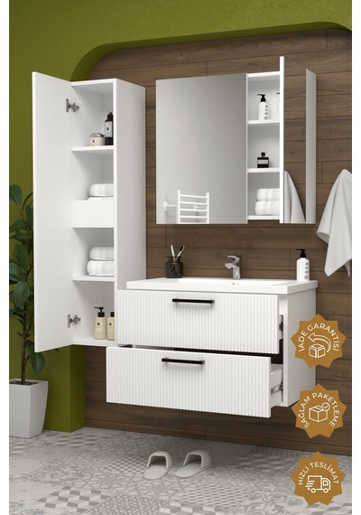Teta Home Havana 65 Cm Mdf Gövde Membran Kapak Banyo Dolabı Seti + Boy Dolabı Beyaz Teta Home Havana 65 Cm Mdf Gövde Membran Kapak Banyo Dolabı Seti + Boy Dolabı Beyaz