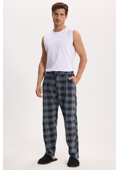 Tudors Erkek Standart Fit Normal Kesim Pamuklu Kareli Beli Bağcıklı Cepli Gri Pijama Altı-51260