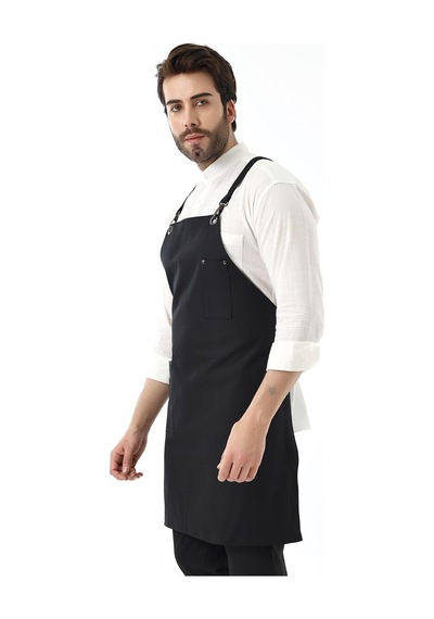 Barista Askılı Önlük Tek Cepli - Siyah-7140 Siyah