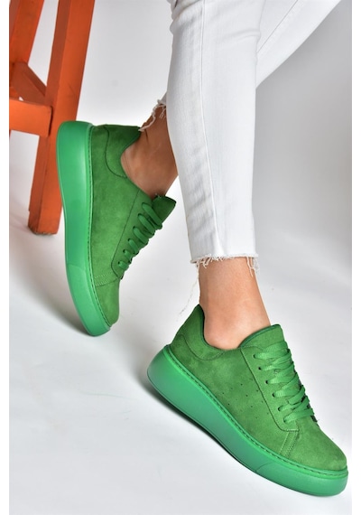 Fox Shoes P602045002 Yeşil Süet Kadın Spor Ayakkabı Sneakers Yeşil