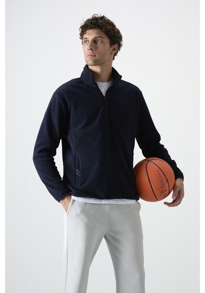 Tommy Life Lacivert Yarım Fermuarlı Sweatshirt Slim Fit Dik Yaka Erkek Polar - 87891 Lacivert