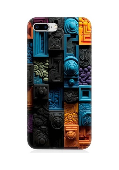 Apple Uyumlu iPhone 7 Plus Renkli Kareler Ve Spiraller Desenli Silikon Kılıf