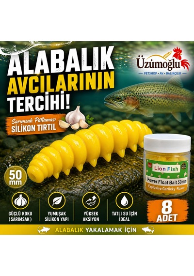 Üzümoğlu Sarımsak Aromalı Silikon Tırtıl 50mm 8 Adet Alabalık Yemi