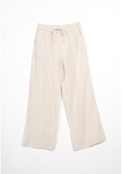 Beli Lastikli Bağcıklı Pantolon Natürel
