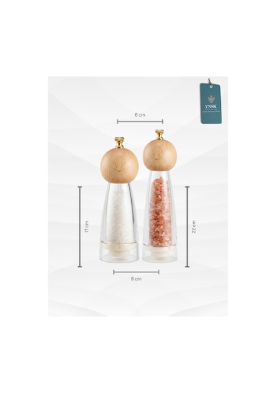 Chacha Home Luxury Bamboox Akrilik Tuz Ve Karabiber Değirmeni Baharat Öğütücü Şeffaf Lüx Gold Detaylı Büyük+küçük Boy