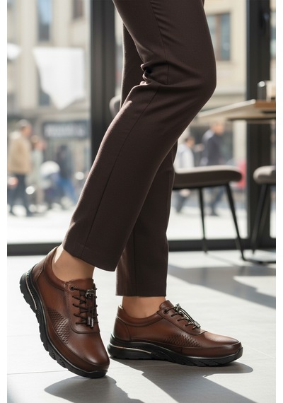 Taba Hakiki Deri Anatomik Kadın Casual Ayakkabı Plv020 Z Taba