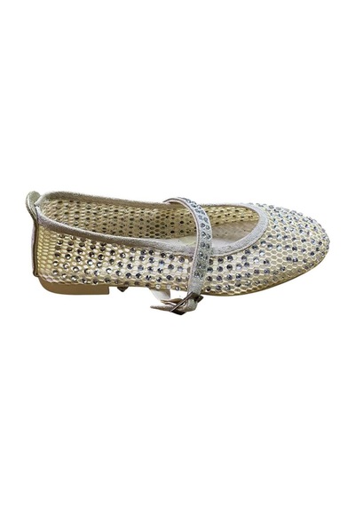 Shoes Kadın Düz Kaymaz Taban Atkı Lastikli Taşlı Delikli Babet Krem - 894524636 Krem