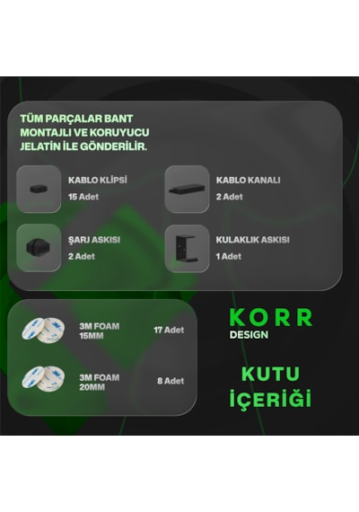 20 Parça Masa Altı Kablo Düzenleyici Mini Set 2 - Kulaklık Tutucu Ve Şarj İstasyonlu Kablo Yönetimi -siyah