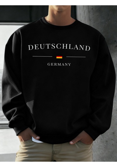 Startmore Startmoredeutschland Almanya Bayrağı Baskılı Erkek Kazak Sonbahar 0-boyun Gevşek Açık Tee Moda Giysile Siyah