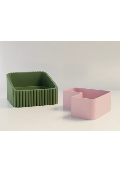 3d Baskı Fıstık Kasesi - Çift Hazneli Kabuk Ayırıcı Sunum Kasesi - Yeşil Pembe