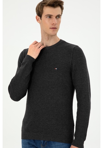 U.S. Polo Assn. Erkek Slim Fit Bisiklet Yaka Antrasit Melanj Basic Kazak 50298282-VR081