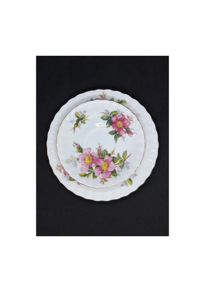 Prairie Rose Çayır Gülü Bone China Porselen Duble Kahve Fincanı Ve Tabakları 3 Parça 120 Ml Mor