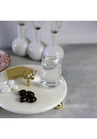 Akayev Mermer 20 CM Beyaz Altın Boncuk Ayaklı Geyik Sunum Tabağı