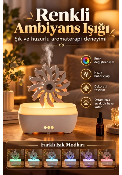 Castu Ls13 Rüzgar Gülü Tasarımlı Ultrasonik Hava Nemlendirici Aroma Difüzörü 300 Ml Kumandalı