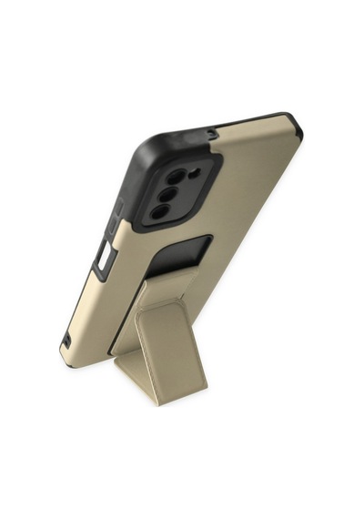Samsung Galaxy  Uyumlu,  A03s Kılıf Mega Standlı Silikon - Gold