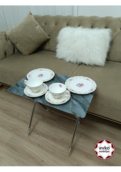 Evko Mobilya Çanta Zigon Sehpa, 4'lü Sehpa, Zigon Sehpa, Servis Sehpası, Camlı Sehpa, Katlanır Sehpa Gri