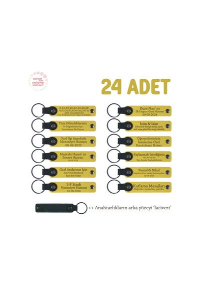 Sarı & Laci, Aile Gecesinde Sunulacak Sürpriz Hediye, 24 Lü Set, Kişiye Özel Yazılı Deri Anahtarlık