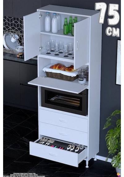 Roven 75 Cm Fırın Dolabı Kahve Köşesi Üst Kapaklı 3 Çekmeceli Çok Amaçlı Kiler Dolabı Beyaz Roven 75 Cm Fırın Dolabı Kahve Köşesi Üst Kapaklı 3 Çekmeceli Çok Amaçlı Kiler Dolabı Beyaz
