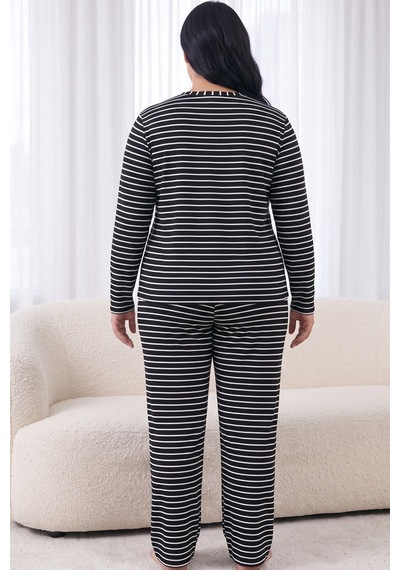Siyah İnci Büyük Beden Battal Boy Viskon Örme Pijama Takım I26240954 Siyah