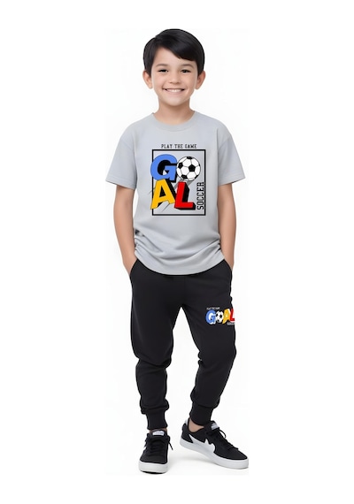 Fyk Kids Erkek Çocuk Mevsimlik Goal Baskılı Alt-üst Takım Gri