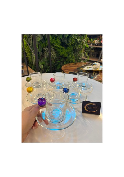 Renkli Kristal Toplu 12 Parça 6 Kişilik Çay Fincanı Takımı, Cam Kahve Fincanı Takımı Çok Renkli