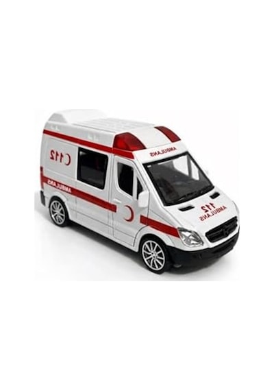 1:30 Metal Çek Bırak Ambulans Sesli Işıklı 4 Kapısı Açılan Oyuncak Model Araba 14cm