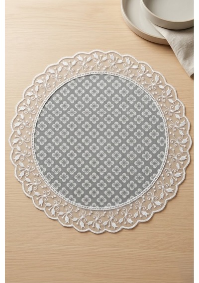 Yuvarlak Runner - 60 Cm Dekoratif Örtü Şık Masa Örtüsü Sofra Bezi Gri