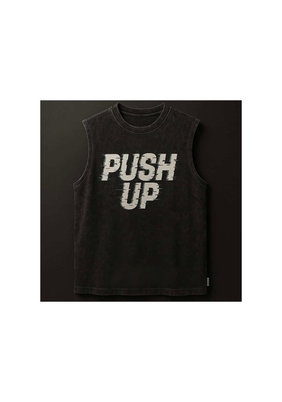 Technomonkey Siyah Erkek Pamuklu Antrenman Sporcu Atleti Oversize Yıkamalı Push Up Baskılı Kolsuz T-shirt