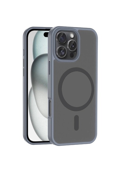 Apple, Uyumlu iPhone 16 Pro Kılıf M-safe Şarj Özellikli Mat Arka Yüzey Zore Sio Kapak Gri