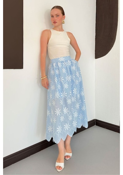 Verymoda Nakışlı Etek D2914 Mavi