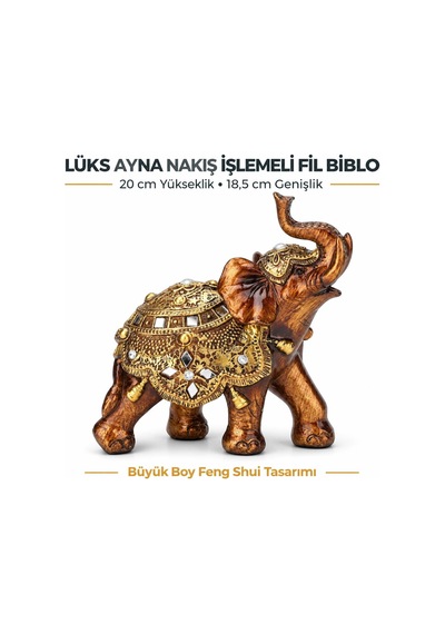 Lüks Ayna Nakış İşlemeli Feng Shui Fil Biblo 20 Cm Büyük Boy Dekoratif Heykel Ev Ofis Hediyesi