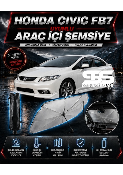 Honda Civic Fb7 Araç Ön Cam Güneşliği Katlanabilir Şemsiye Oto Güneşlik Uv Korumalı Gölgelik Araba Oto Şemsiyesi
