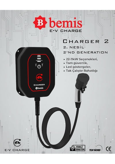Bemis Elektrikli Araç Şarj Cihazı - Wallbox Charger 2 - 11/22 Kw - 5 Metre 11-22kw