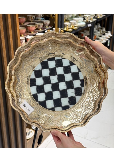 2li Damas Dantel Lüks Tepsi-5220 Çok Renkli