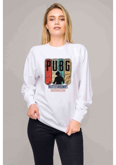 Pubg Battlegrounds Pubg Corporation Baskılı Beyaz Kadın Sweatshi
