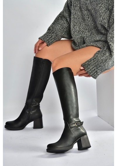 Fox Shoes V312310209 Siyah Kalın Topuklu Kadın Çizme Siyah