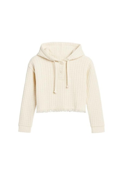 Kız Çocuk Pamuklu Kapüşonlu Püsküllü Sweatshirt-16223 KREM