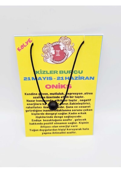 Sertifikalı Ikizler Burcu Oniks Taşı Doğal Taş Kolye Çok REnkli