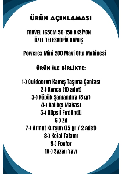Travel 165cm 50-150gr Powerex Mini 200 Çocuk Olta Seti Mavi