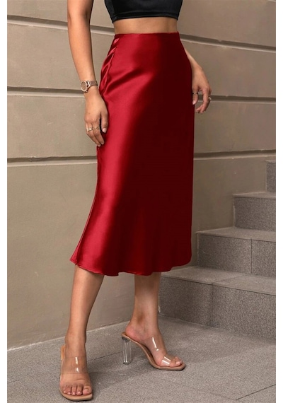 Madmext Bordo Basic Uzun Saten Etek Mg1409 Bordo