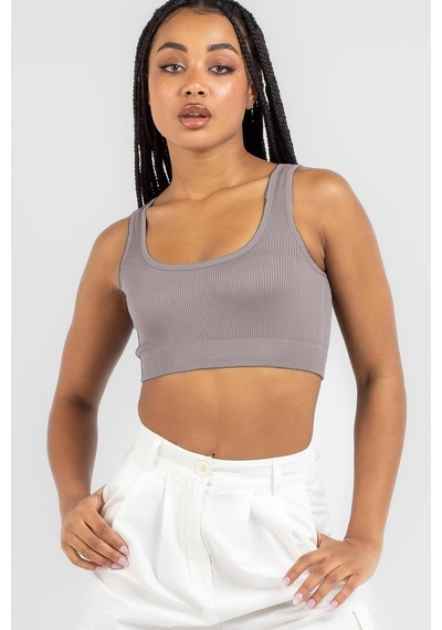 Madmext Füme Askılı Basic Crop Top Bluz Mg1757-füme