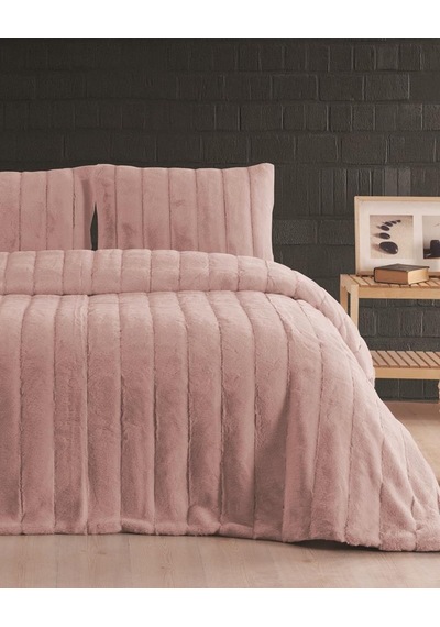 Merinos Luxe 3 Parça Çift Kişilik Yatak Örtüsü Seti Kutulu 230x250 Çizgili Pudra Pudra