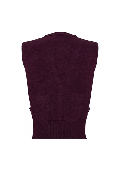 Qoolest V Yaka Düğmeli Cepli Triko Yelek Bordo