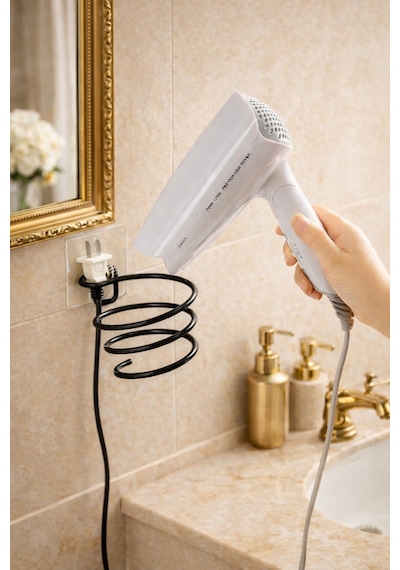 Alper Banyo Siyah Güçlü Yapışkanlı Fön Makinesi Askısı