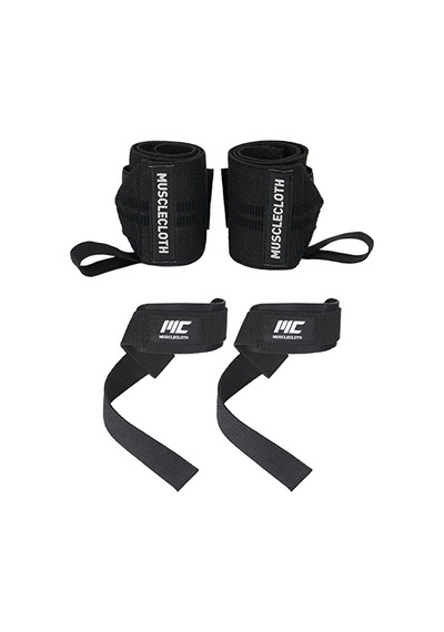 Musclecloth Pro Wrist Wraps + Padded Lifting Straps Seti Siyah
