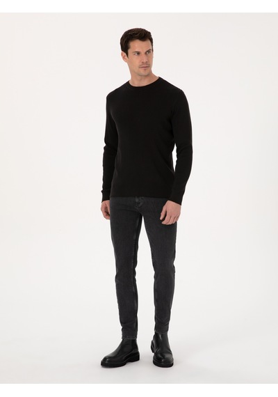 Cacharel Siyah Slim Fit Pamuk Karışımlı Bisiklet Yaka Selanik Örgü Triko Kazak Cacharel Siyah Slim Fit Pamuk Karışımlı Bisiklet Yaka Selanik Örgü Triko Kazak