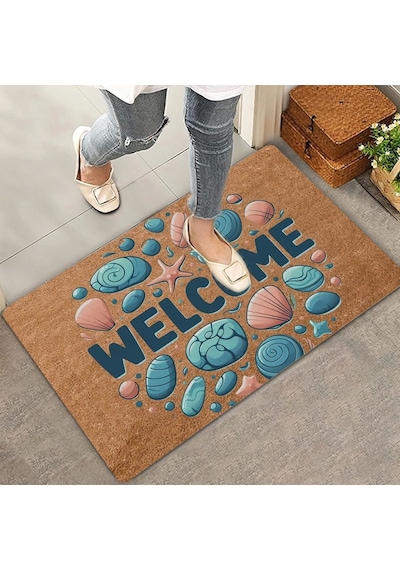 Valerine Life Renkli Midye Ve Taşlar Welcome Kapı Önü Paspası 45x70cm