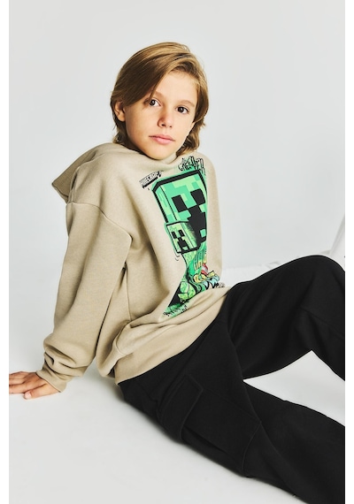 Defacto Minecraft Bisiklet Yaka İçi Yumuşak Tüylü Baskılı Sweatshirt Erkek Çocuk I3078a826wnbg129 Bej-bg129