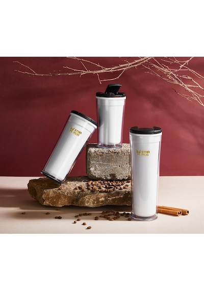 Star Mug 350 Ml Opak Seri - Beyaz Çift Katmanlı Mug - Piknik Kamp Outdoor Ofis Otel Kafe Okul Kampüs Beyaz